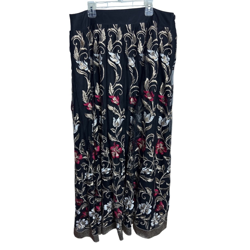 Soft Surroundings Lg Embroidered Mesh Midi Skirt Floral Fairy‎ Goth Boho Romance
